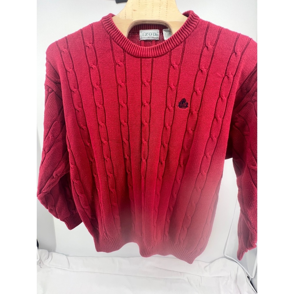IZOD Red Cable Knit Cotton Crewneck Sweater Extra Large Men's Classic Fit‎